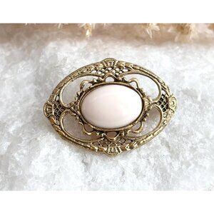 Faux Porcelain Enameled Oval Shaped Victorian Inspired Vintage Floral Brooch